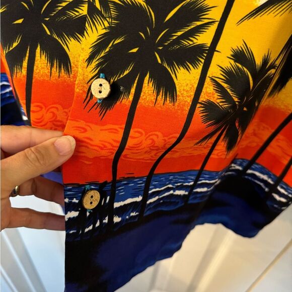 Kennington Hawaiian Shirt Mens Large Blue Sunset Palm Trees Short Sleeve - Picture 5 of 7